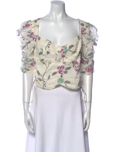 Pre-owned Isabel Marant Floral Print V-neck Crop Top In White
