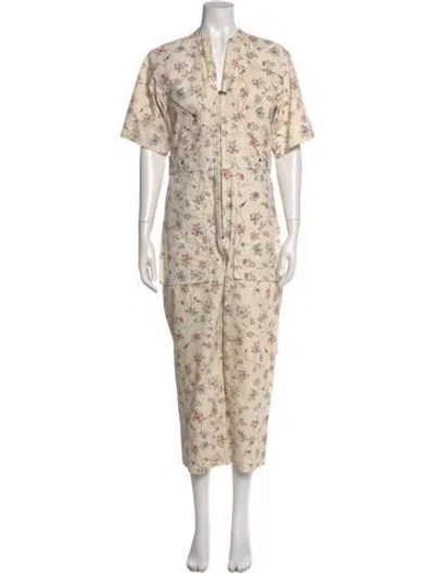 Pre-owned Isabel Marant Floral Print V-neck Jumpsuit In White