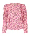 Isabel Marant Printed Blouse With Buttoned Cuffs And Ruched Shoulders In Pink