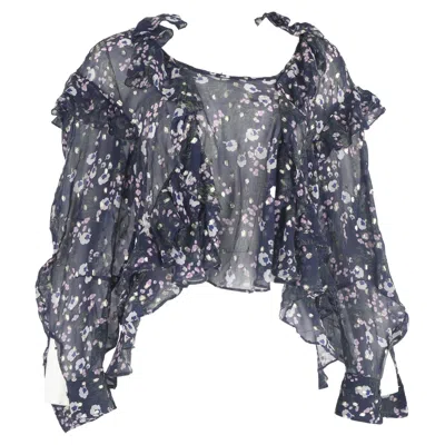 Isabel Marant Floral Printed Ruffle Trimmed Blouse In Blue Silk