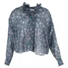 Isabel Marant Floral Printed Ruffled Neck Blouse In Multicolor Silk In Multi