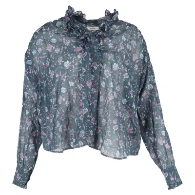 Isabel Marant Floral Printed Ruffled Neck Blouse In Multicolor Silk