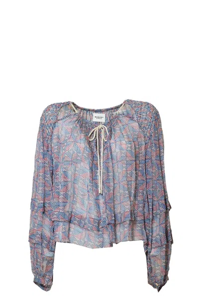 Isabel Marant Floral-printed Tie-neck Layered Blouse In Blu/rosso