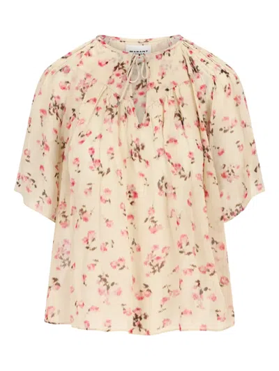 Isabel Marant Neslya Floral-print Ruffled Blouse In Neutral