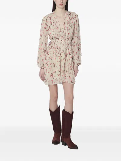 Isabel Marant Floral V-neck Mini Dress In Neutral