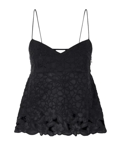 Isabel Marant Romeka Floral-embroidered Ramie Tank In Black