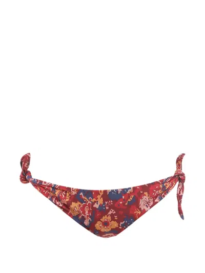 Isabel Marant Floral-motif Side-tie Bikini Bottoms In Red
