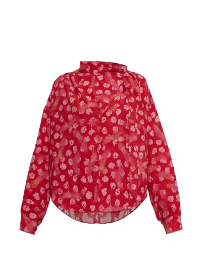 Isabel Marant Floral-print Tie-neck Top In Red