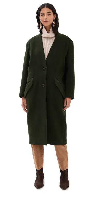 Isabel Marant Florane Wool Coat Dark Khaki In Brown