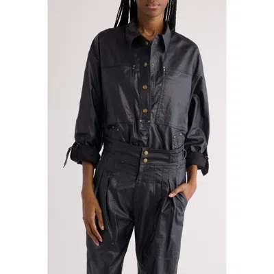Isabel Marant Florida Coated Linen Blend Shirt In Black