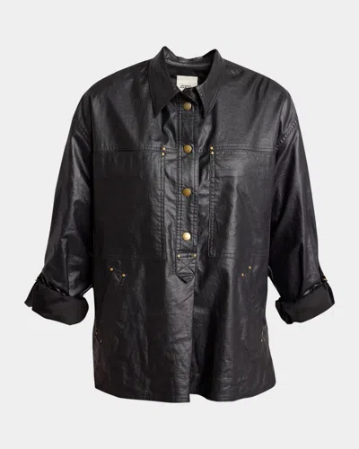 Isabel Marant Florida Coated Linen Shirt In Black