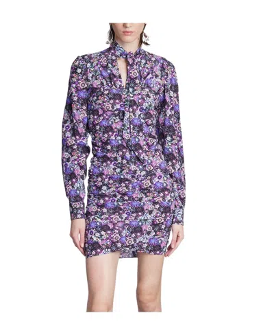 Isabel Marant Flower Printed Bow Tie Dress In Purple