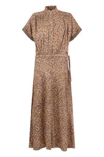 Isabel Marant Fluid Midi Dress With Short Sleeves And Elegant Collar In Brown