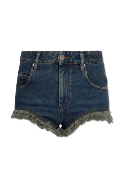 Isabel Marant Frayed Hem Denim Shorts In Blue