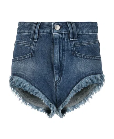 Isabel Marant Frayed-hem Denim Shorts In Blue