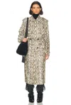 Isabel Marant Printed Animal Belted Waist Long Jacket In Natural