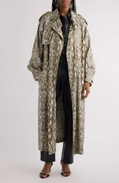 Isabel Marant Freanne Python Print Oversize Trench Coat In Natural