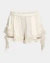 Isabel Marant Frilly Embroidered Ruffle Silk Shorts In White