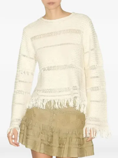 Isabel Marant Fringed Azilis Sweater In Neutral