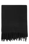 Isabel Marant Fringed Black Scarf With Embossed Logo Detail In Black
