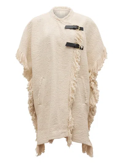 Isabel Marant Fringed Buckled Poncho In Neutral