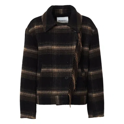 Isabel Marant Fringed Check Double-breasted Coat In Black