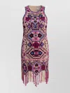 Isabel Marant Fringed Embroidered Geometric Scoop Sleeveless Dress In Multi
