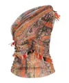 Isabel Marant Devona One-shoulder Fringed Wrap-effect Paisley-print Mesh Tank In Brown