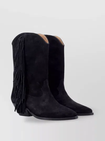 ISABEL MARANT FRINGED SUEDE LACE-UP BLOCK HEEL SHOES
