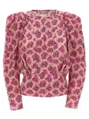Isabel Marant Printed Blouse With Buttoned Cuffs And Ruched Shoulders In Fuchsia