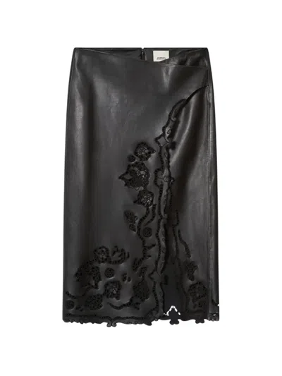 Isabel Marant Fulsa Cut-out Leather Midi Skirt In Black