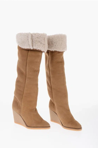 Isabel Marant Fur Cuffed Tilin Suede Boots 9cm In Multi