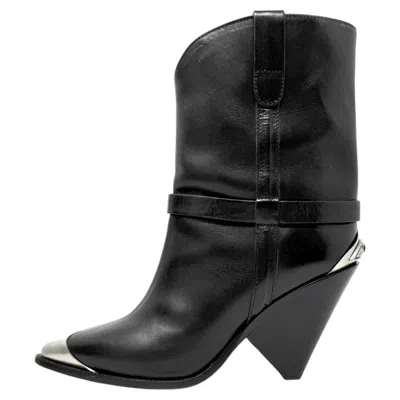 Pre-owned Isabel Marant Fw 2018 Runway Lamsy Boots Black Leather Western Ankle Boots 40