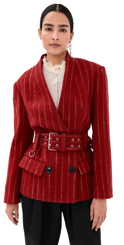 Isabel Marant Pinstripe Belted Jacket In Red