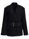 Isabel Marant Striped Double Breasted Short Coat In Black