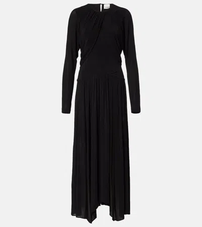 Isabel Marant Galina Draped Gathered Jersey Maxi Dress In Black