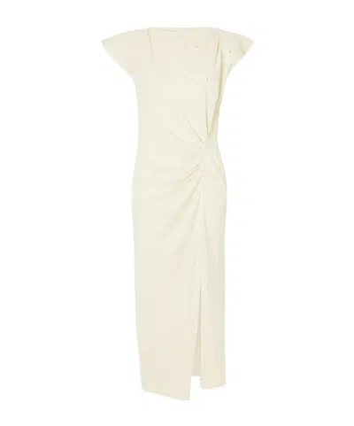 Isabel Marant Nadela Gathered Bead-embellished Cotton-jersey Maxi Dress In Neutral