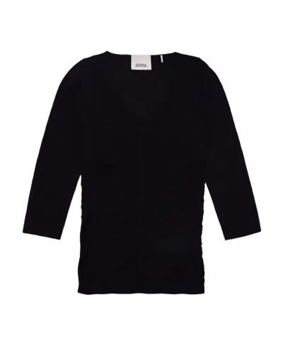 Isabel Marant Gathered-detailed Long-sleeved Crewneck Top In Black
