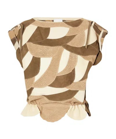 Isabel Marant Dalmy Gathered Patchwork Perforated Suede Top In Brown