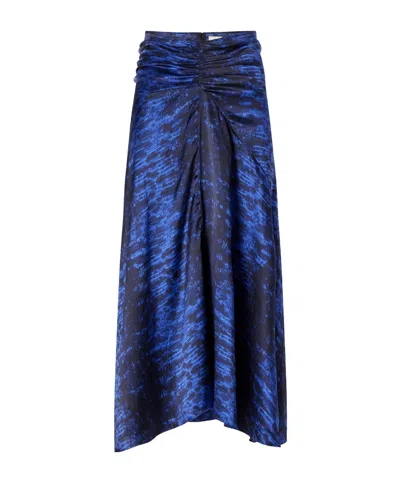Isabel Marant Gathered Printed Silk-satin Midi Skirt In Black