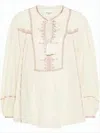 Isabel Marant Geometric Embroidered Cotton Blouse With Puffed Sleeves In Neutral