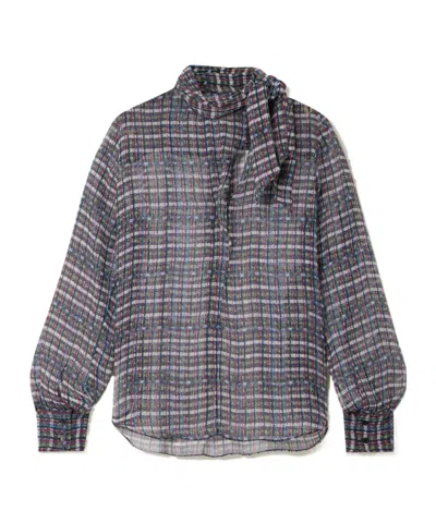 Isabel Marant Geona Tie-neck Checked Silk-crepon Blouse In Multi