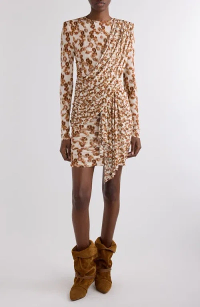 Isabel Marant Georgia Floral Long Sleeve Jersey Minidress In Brown