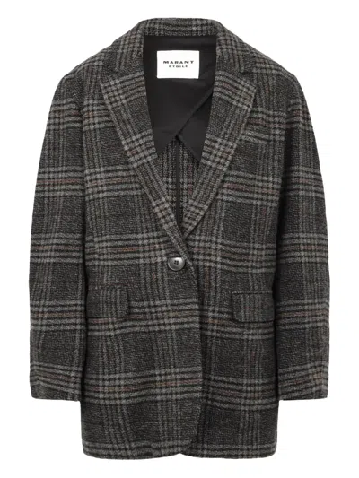 Isabel Marant Gesina Check-motif Lapel Blazer In Gray