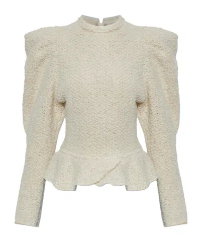 Isabel Marant Giamili Ruffled-hem Puff-sleeve Top In Neutral
