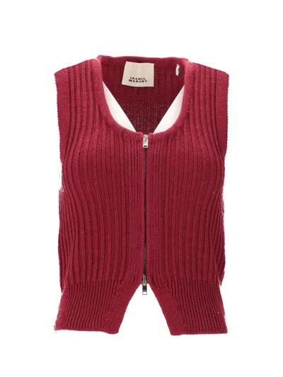 Isabel Marant Sleeveless Knit Jacket Scoop Neck In Red