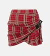 Isabel Marant Gisen Belted Plaid Cotton Miniskirt In Red
