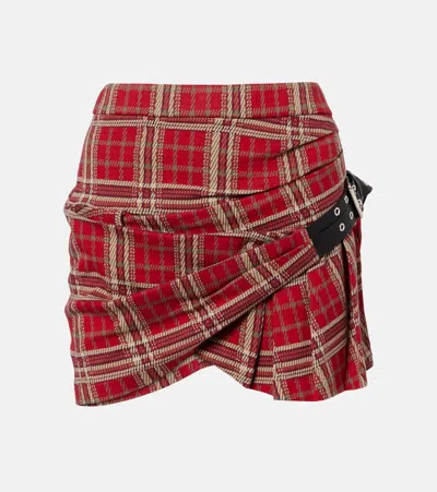 Isabel Marant Gisen Belted Plaid Cotton Miniskirt In Red
