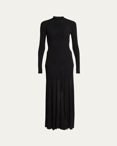 Isabel Marant Gisole Long-sleeve Drop-waist Pleated Skirt Maxi Dress In Black