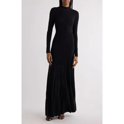 Isabel Marant Gisole Long Sleeve Pointelle & Pleated Maxi Sweater Dress In Black